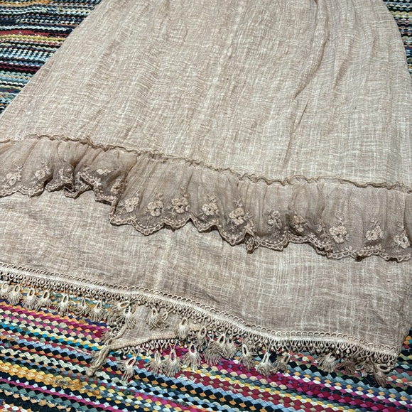 ❤️Pretty Angel  Brown Double Layer Linen Blend Lace Skirt Boho Lagen Look … - Picture 13 of 16